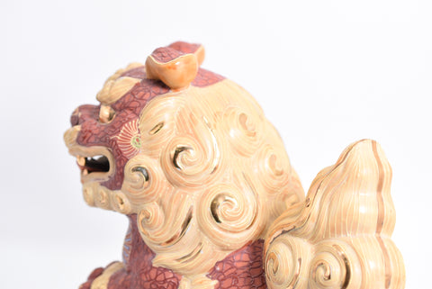Ball-riding lion figurine Kutani Yaki Karajishi ceramic Gold and Red color 29cm height 2.4kg weight vintage