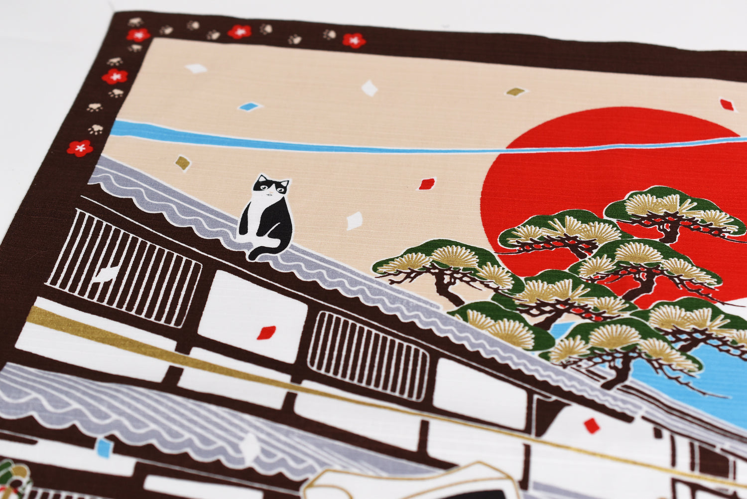 Santuário japonês e Monte Fuji com coelhos para o ano novo Furoshiki, panos de embrulho tradicionais japoneses feitos no Japão