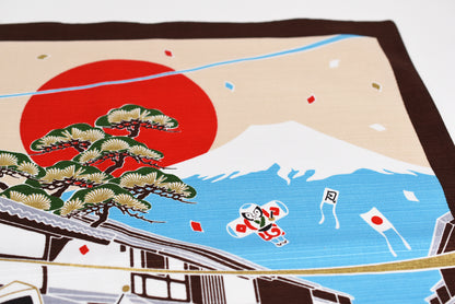 Santuário japonês e Monte Fuji com coelhos para o ano novo Furoshiki, panos de embrulho tradicionais japoneses feitos no Japão