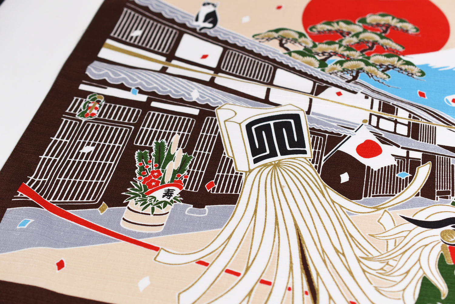 Santuário japonês e Monte Fuji com coelhos para o ano novo Furoshiki, panos de embrulho tradicionais japoneses feitos no Japão