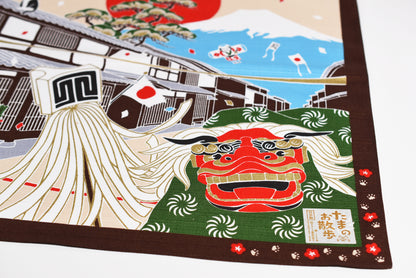 Santuário japonês e Monte Fuji com coelhos para o ano novo Furoshiki, panos de embrulho tradicionais japoneses feitos no Japão