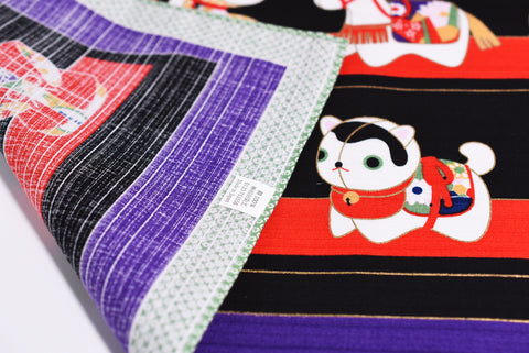 Maneki Neko Beckoning Cat and Sakura design Red/Black Furoshiki paños de envoltura tradicionales japoneses hechos en Japón
