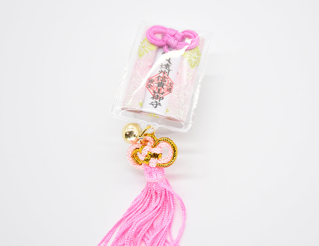 Japanese OMAMORI AMULET CHARM for "Driving Safety" Pink from Enshu Sigisan Bisyamon Ten  from Nara - Omamori Charm Heritage Japan