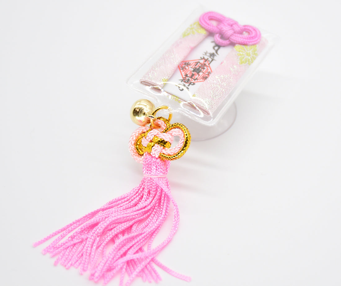 Japanese OMAMORI AMULET CHARM for "Driving Safety" Pink from Enshu Sigisan Bisyamon Ten  from Nara - Omamori Charm Heritage Japan