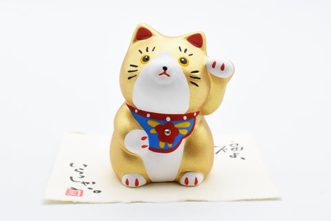 Maneki Neko Color dorado Gato que hace señas Gato de la suerte para la buena suerte uno Swarovski H7.0cm K4530