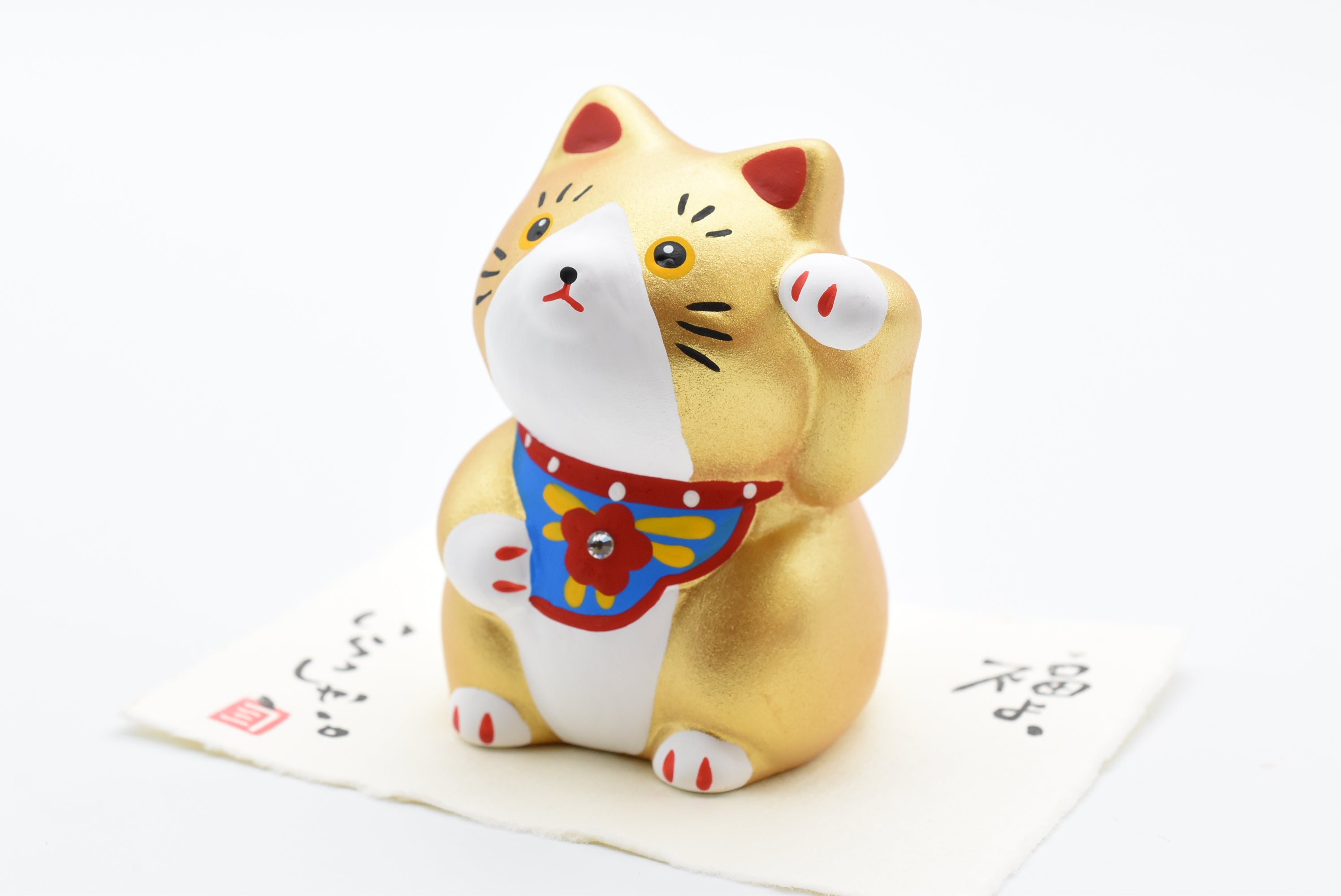 Maneki Neko Gold color Beckoning Cat Lucky cat for good luck one Swarovski  H7.0cm K4530