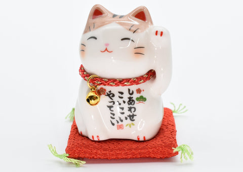 Maneki Neko Brown pink and White color Beckoning Cat Lucky cat for good luck H6cm 7535