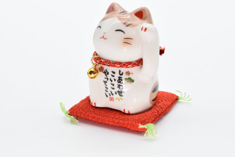 Maneki Neko Marrom rosa e branco Gato acenando Gato da sorte para dar sorte H6cm 7535