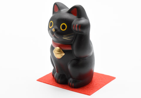 Maneki Neko Color negro Gato que hace señas Gato de la suerte para la buena suerte H7.5cm TC-02