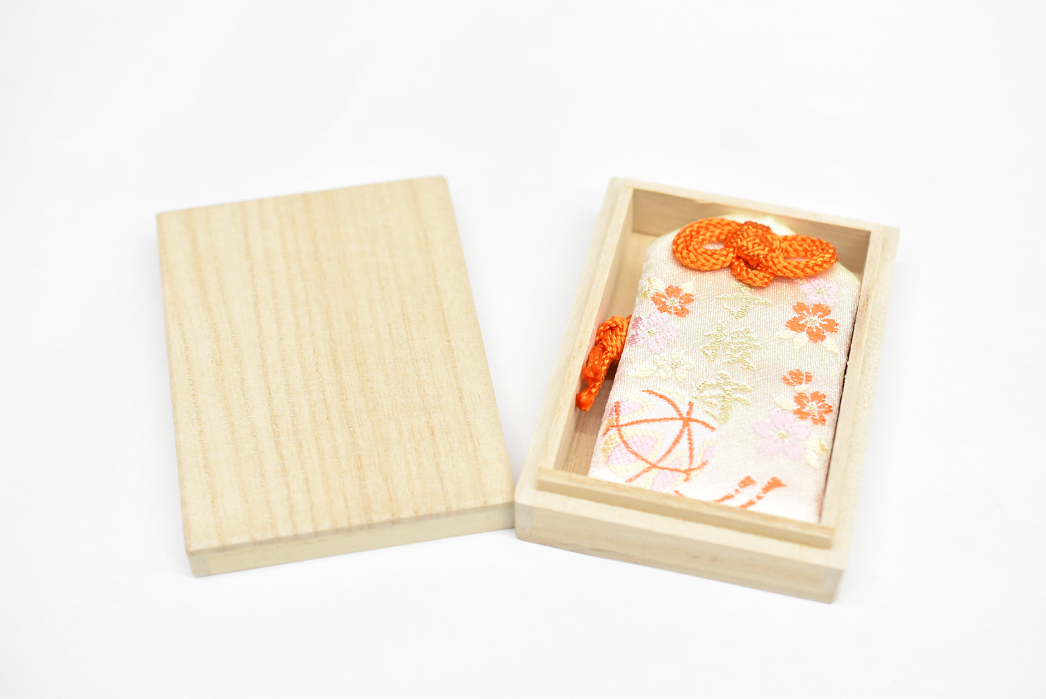 Blessed with Child Omamori - Japanese Fertility Charm (White &amp; Orange) with Gift Box from Shirasaki Hachimangu