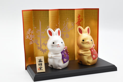 Happy Rabbit / New Year Rabbit Set di colori oro e bianco per buona fortuna H8.0cm #60