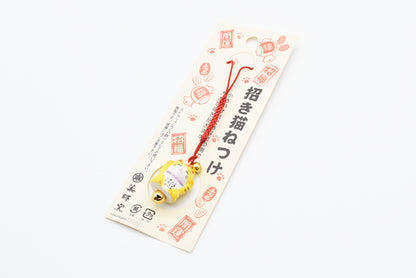 Japanese OMAMORI AMULET CHARM (Good luck/Money Luck Maneki Neko Yellow) Strap type 7149