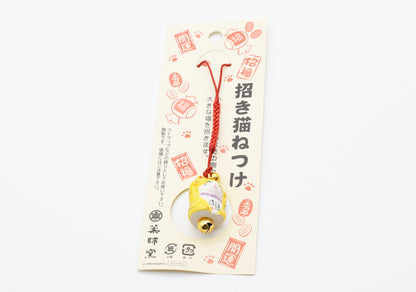 Japanese OMAMORI AMULET CHARM (Good luck/Money Luck Maneki Neko Yellow) Strap type 7149