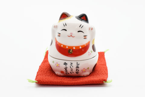 Maneki Neko Cor branca junto com gato branco dentro Gato acenando Gato da sorte para dar sorte Alt. 7,0 cm Alt. 4,5 cm 7321