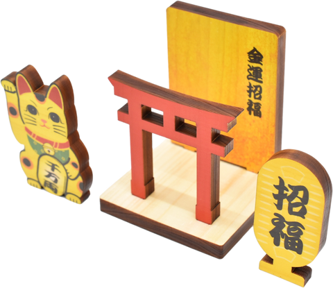 Suerte de dinero para la lotería alter Kamidana Stand Pequeño Santuario Torii Omamori orar pequeño conjunto kamidana