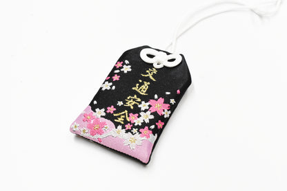 Traffic Safety Omamori - Japanese Charm (Black &amp; Pink Sakura) from Shirasaki Hachimangu Shrine Japan