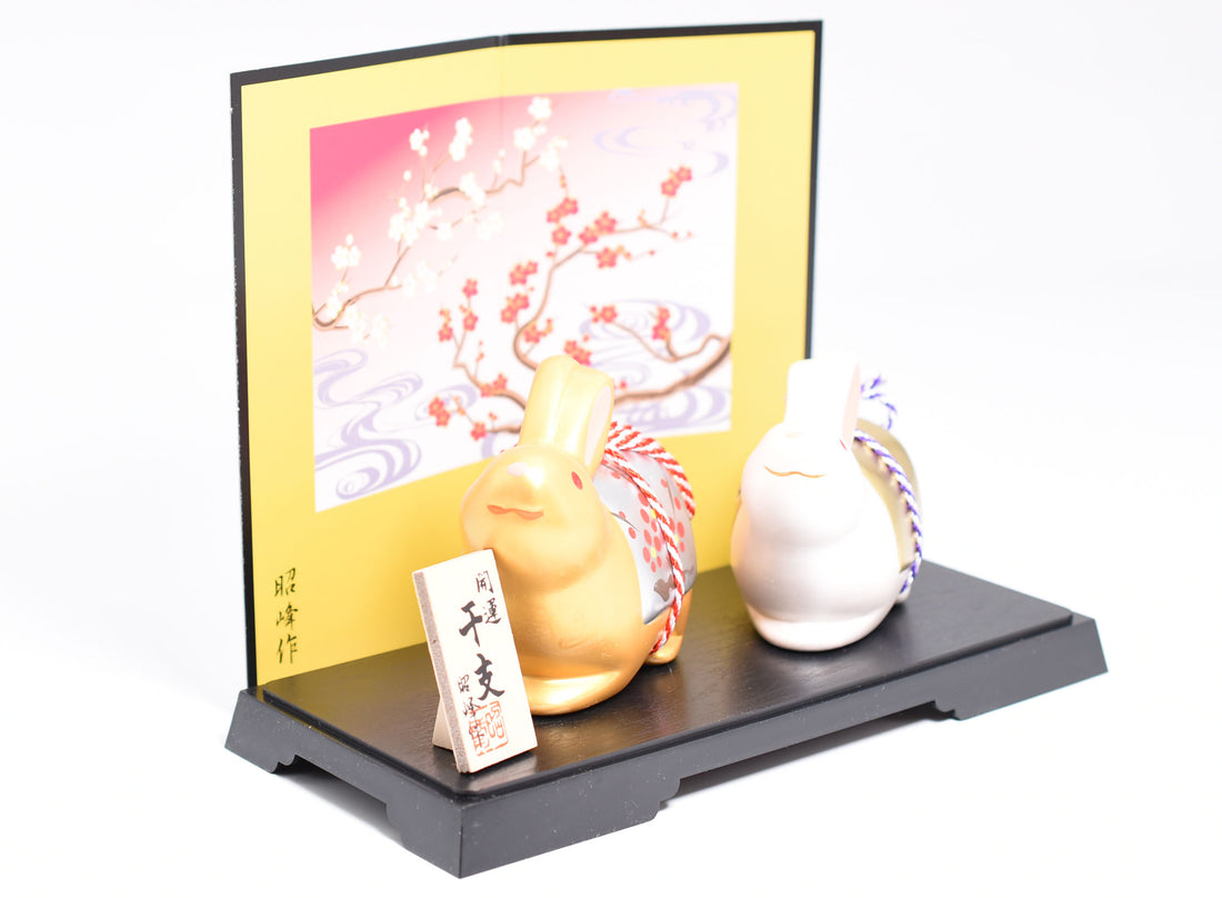 Happy Rabbit /New Year Rabbit Gold and Silver color set for good luck H7.3cm&amp;H6.6cm S136