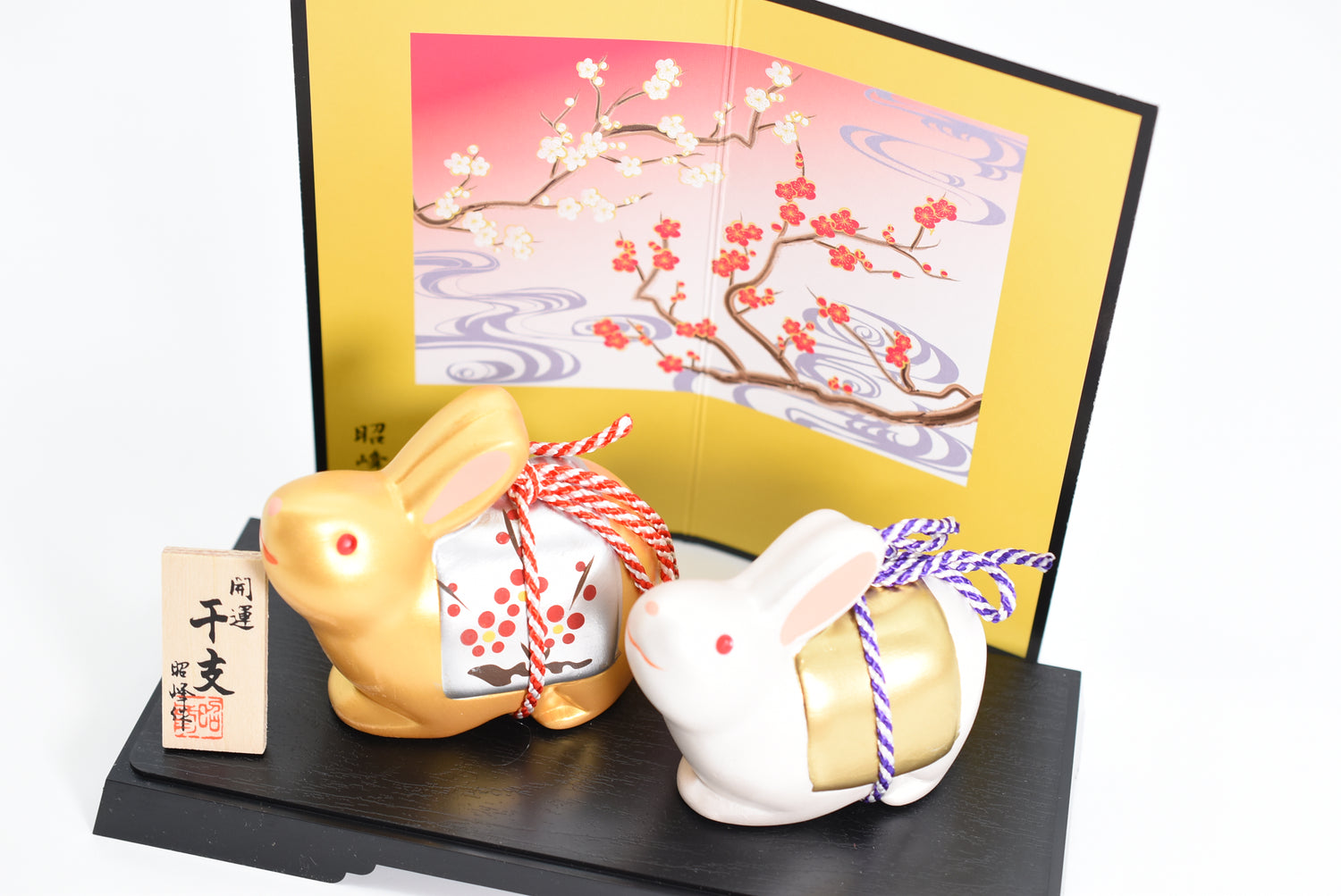 Happy Rabbit /New Year Rabbit Gold and Silver color set for good luck H7.3cm&amp;H6.6cm S136