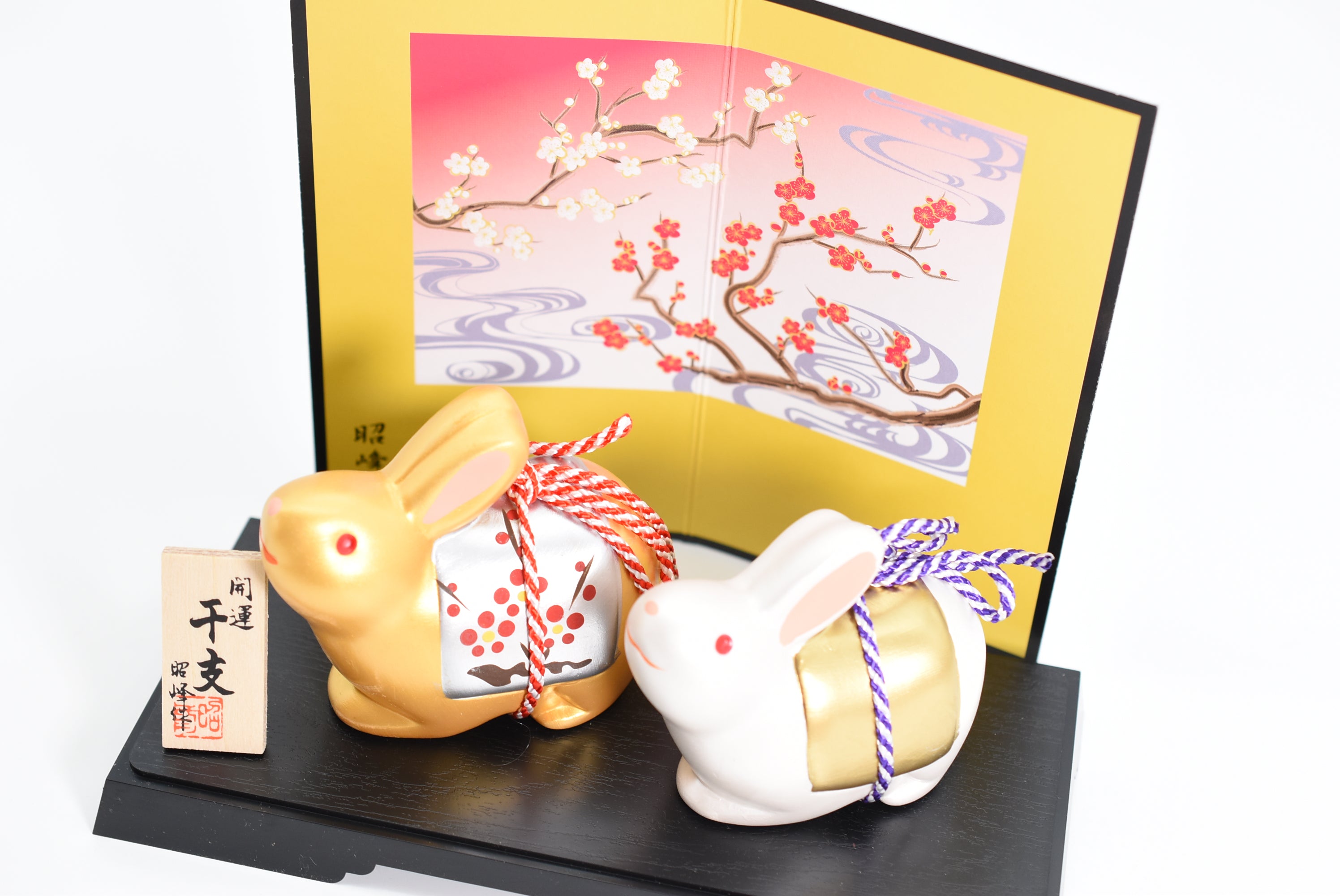 Happy Rabbit /New Year Rabbit Gold and Silver color set for good luck H7.3cm&amp;H6.6cm S136