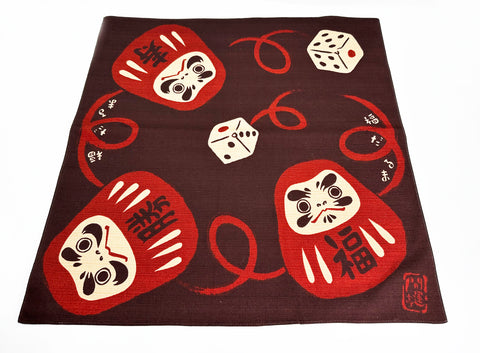 Happy Daruma and Dice design marrom Furoshiki panos de embrulho tradicionais japoneses feitos no Japão