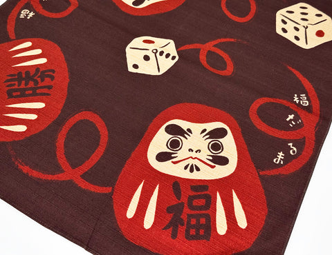Happy Daruma and Dice brown design Furoshiki paños de envoltura tradicionales japoneses hechos en Japón