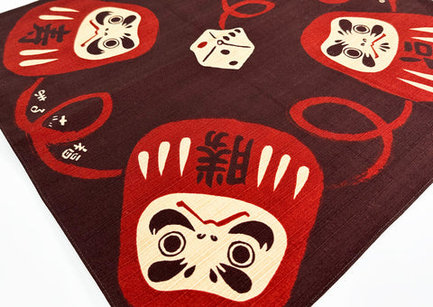 Happy Daruma and Dice brown design Furoshiki traditional Japanese wrapping cloths made in Japan