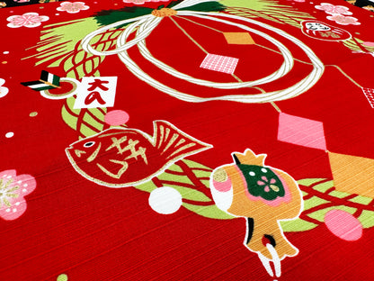 Santuário japonês e Monte Fuji com coelhos para o ano novo Furoshiki, panos de embrulho tradicionais japoneses feitos no Japão
