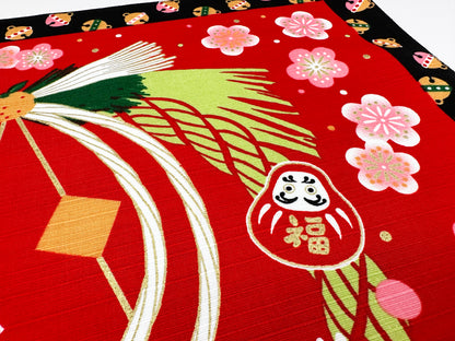 Santuário japonês e Monte Fuji com coelhos para o ano novo Furoshiki, panos de embrulho tradicionais japoneses feitos no Japão