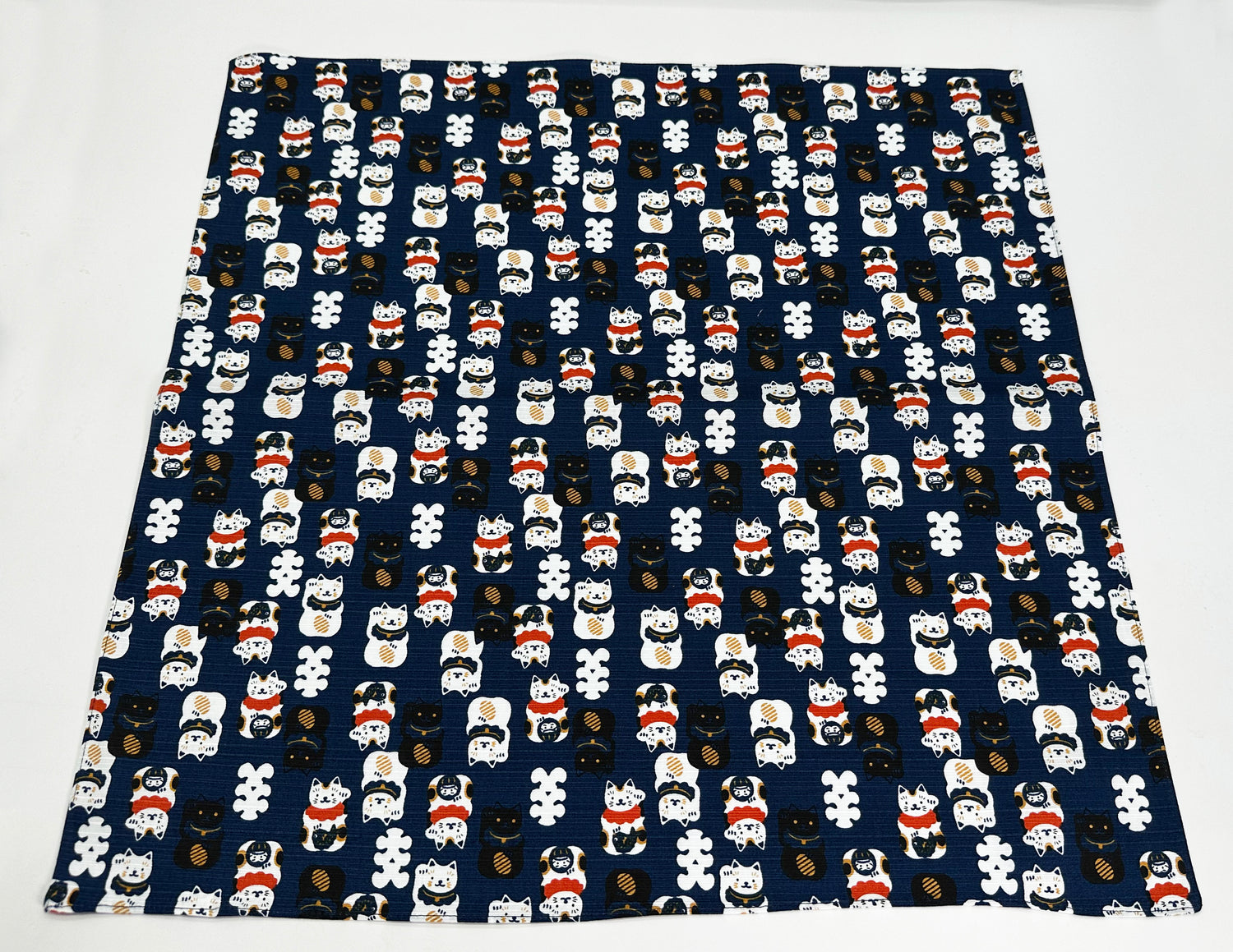 Maneki Neko beckoning cat design Blue Furoshiki traditional Japanese wrapping cloths made in Japan