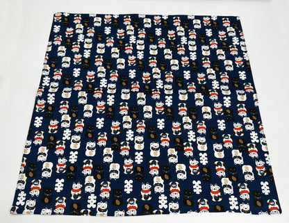 Maneki Neko beckoning cat design Blue Furoshiki traditional Japanese wrapping cloths made in Japan