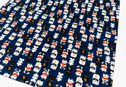 Maneki Neko beckoning cat design Blue Furoshiki traditional Japanese wrapping cloths made in Japan