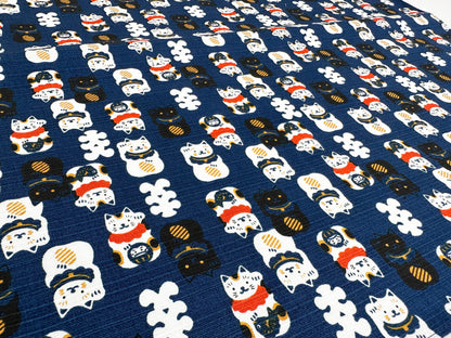 Maneki Neko beckoning cat design Blue Furoshiki traditional Japanese wrapping cloths made in Japan