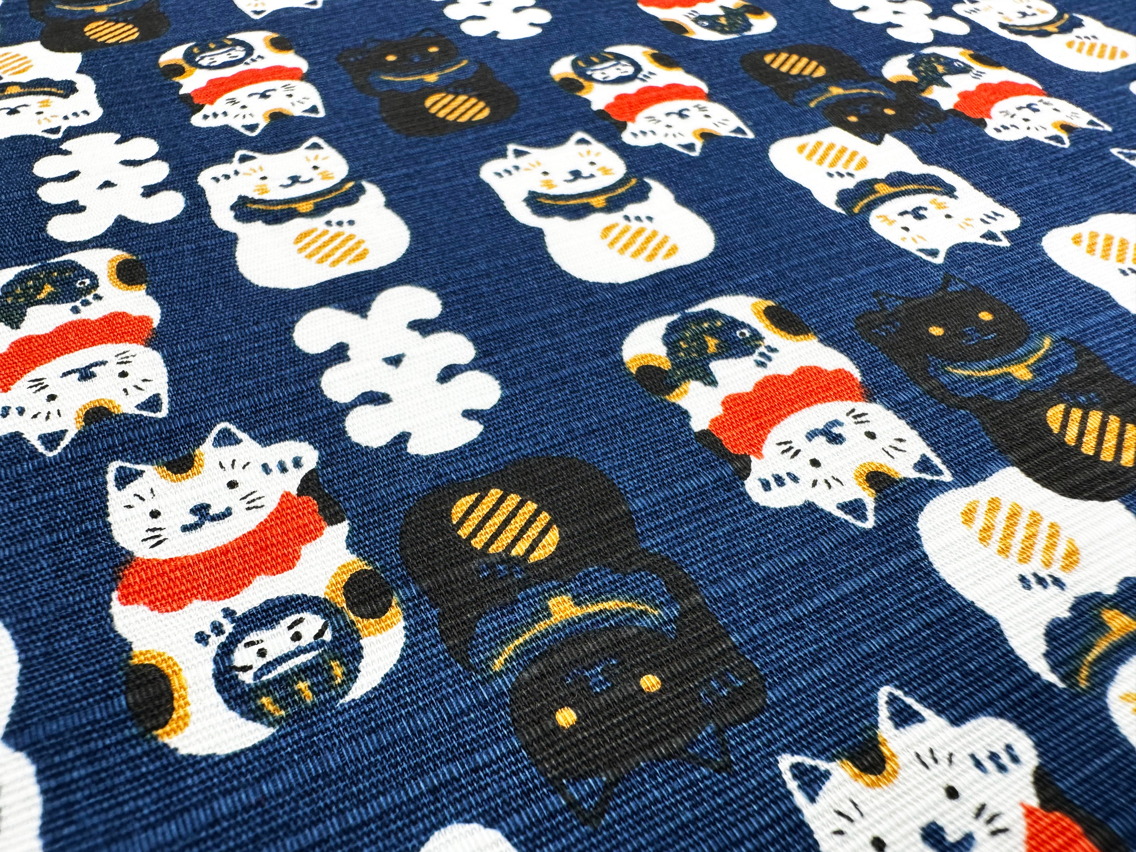 Maneki Neko beckoning cat design Blue Furoshiki traditional Japanese wrapping cloths made in Japan