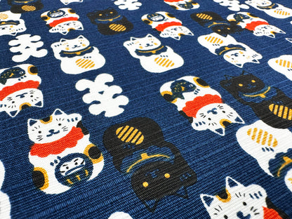 Maneki Neko beckoning cat design Blue Furoshiki traditional Japanese wrapping cloths made in Japan
