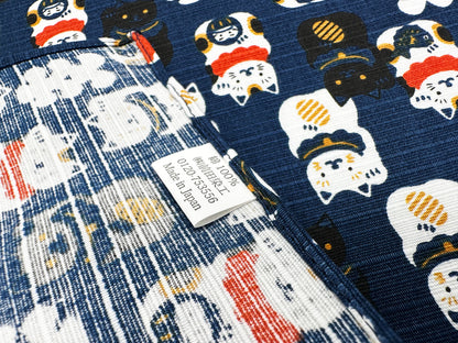 Maneki Neko beckoning cat design Blue Furoshiki traditional Japanese wrapping cloths made in Japan