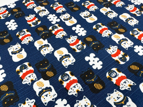 Maneki Neko beckoning cat design Blue Furoshiki traditional Japanese wrapping cloths made in Japan