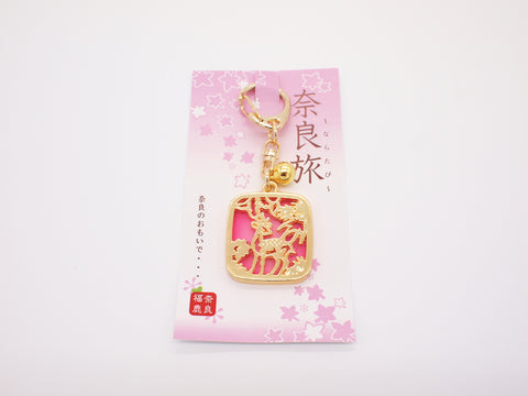 Japanese CHARM key chain Pink Nara Trip with Nara Deer from Horyuji Temple Nara Japan World Heritage oldest wooden building in the world